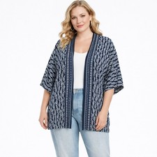 Ann Taylor LOFT Blue White Floral Kimono Cardigan Open Front Lightweight M/L