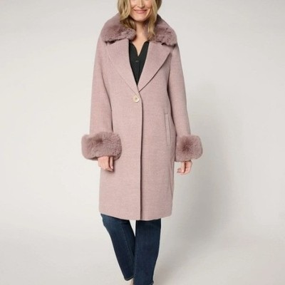 Thread Collective Coat Womens XL Mauve Jacket Faux Fur Trimmed Removable A658026