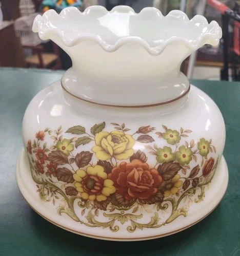 Vintage QUOIZEL Milk Glass Lamp Shade Floral 8.5" Hurricane Gone With The Wind
