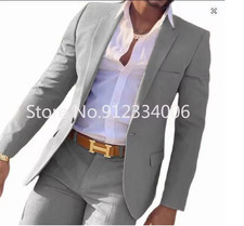 Classic Summer Men's Suit 2PCS For Wedding Formal Solid Suit Including Jacket P