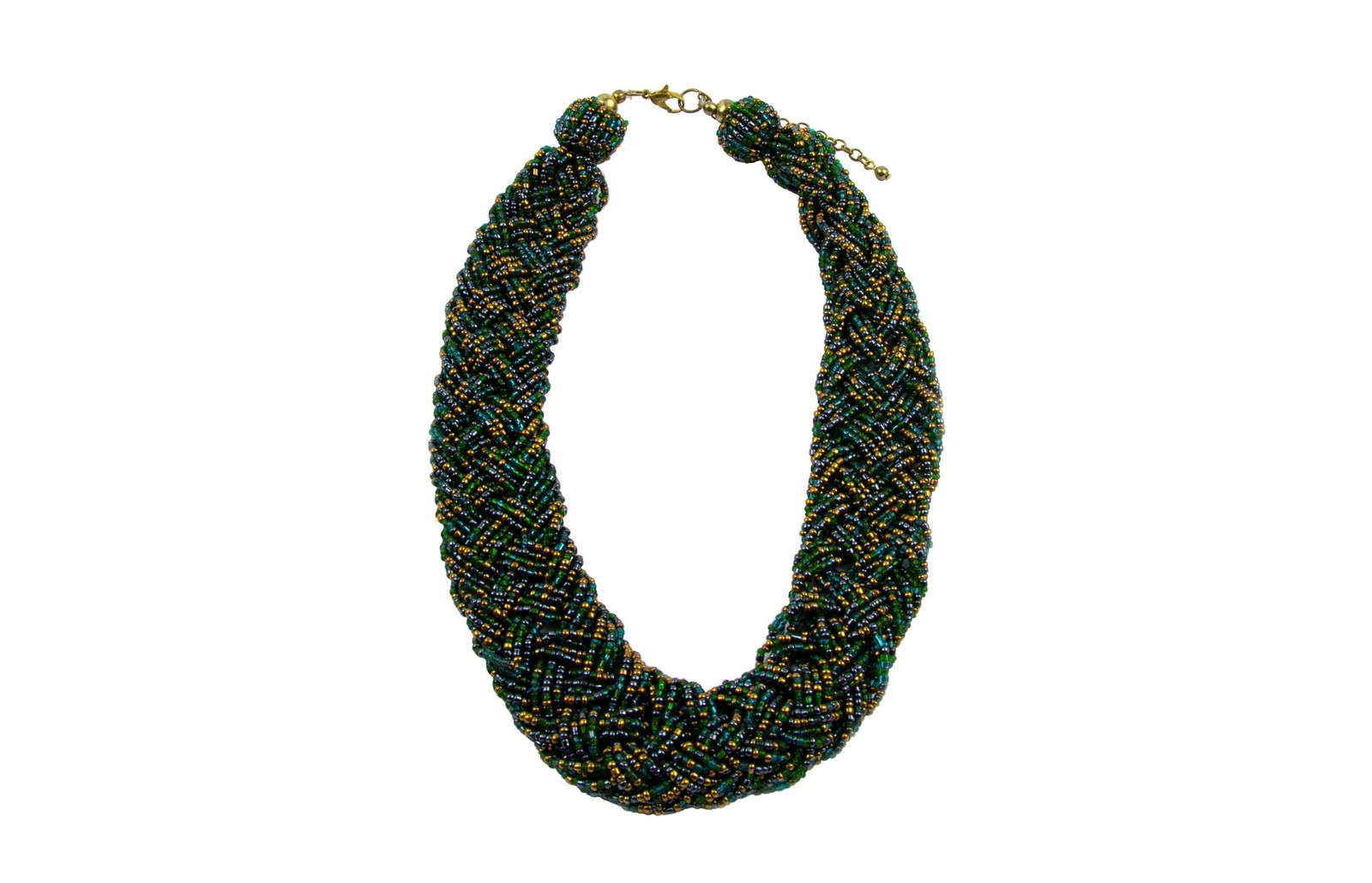 Женское колье из бисера павлиньего цвета с удлинителем 19 3 в подарочной коробке 2090₽