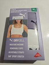 Puma Women's 2-Pack Square Neck Seamless Sports Bra, Purple/White, Size XL