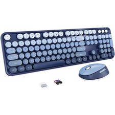 Wireless Keyboard and Mouse Combo, Retro Typewriter Keyboard with Round Keyca...