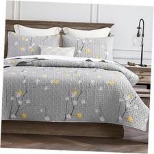 Floral Quilt Set California King California King 112" x 104" Botanical Grey