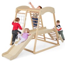6-in-1 Indoor Jungle Gym Wooden Playground Climber Playset for Kids 1 Years