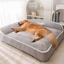 Luxury Large Plush Dog Bed Winter Sofa Couch Washable Removable Cover Gray Slip