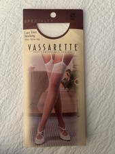 VTG Vassarette Lace Top Garter Stockings LONG White Nylon Sissy Bridal NOS 4010