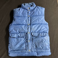 Vintage Camp 7 Mens Blue Down Vest Puffer Snap On Button Pockets M Made in USA