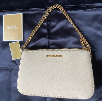 NWT Michael Kors Small Chain Leather Pouchette Cream