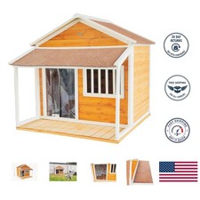 Stylish Weatherproof Wooden Dog House with Porch for Medium to Large Breeds
