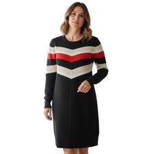 BCX Dress Black Red Cream Chevron Stripe Knit Long Sleeve Sweater Dress M