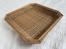 Vintage Woven Wicker Rattan Large Square Tray Basket 70s 80s 13.5” X 13.5”