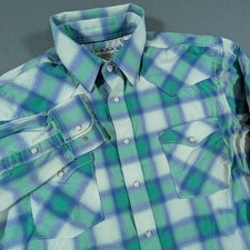 Panhandle Western Shirt Mens Medium Plaid Pearl Snap Western Cowboy