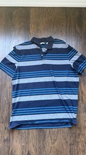 Calvin Klein Blue/Gray Striped Short Sleeve Cotton Polo Shirt Men's L
