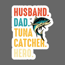 Fishing sticker vinyl decal husband dad tuna catcher hero retro fish design