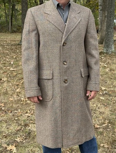 Vtg 70s GlenSpray Hickey Freeman Rode Louisville Wool Woven Men Long Overcoat 48 - product listing photo