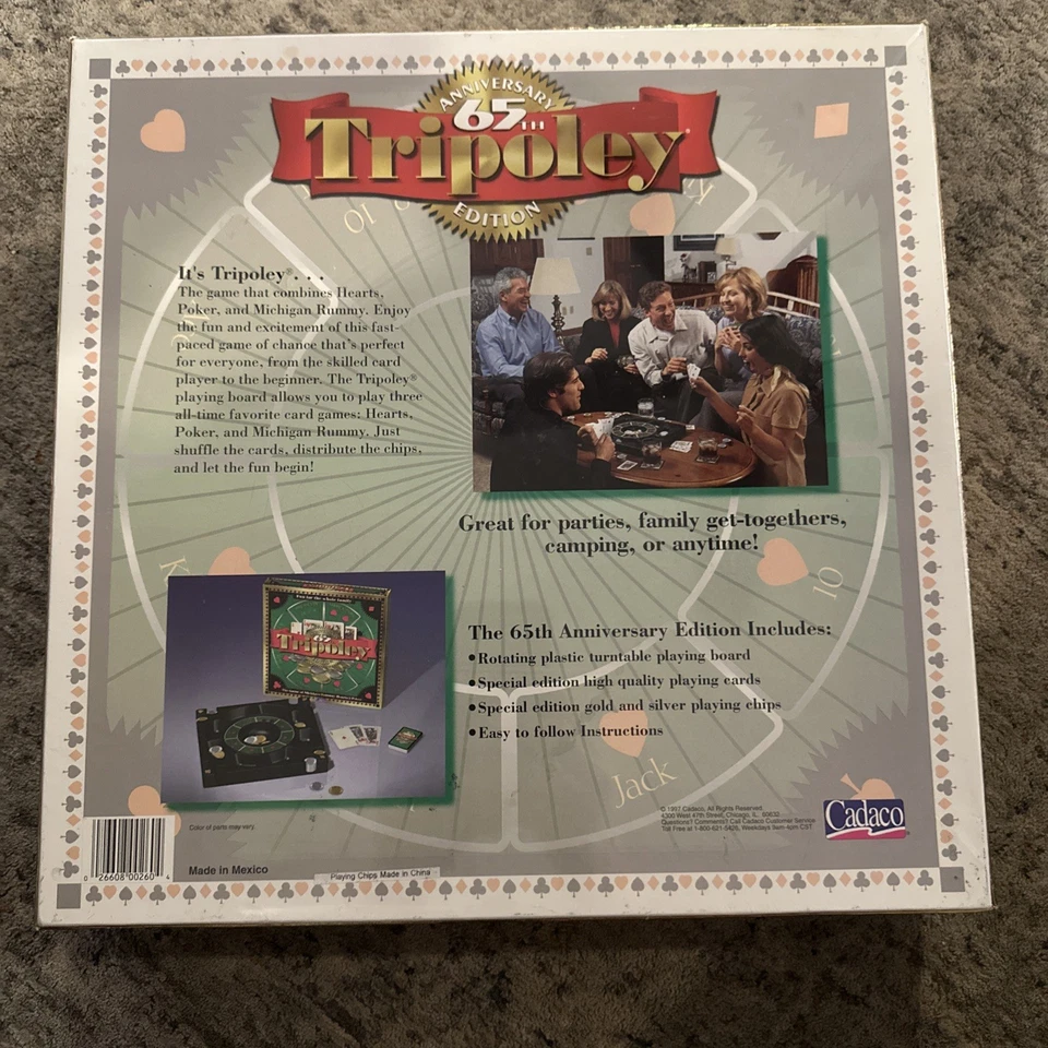 New Cadaco 1997 Tripoley 65th Anniversary Edition Board Game Rummy Hearts Poker - Image 2 of 3