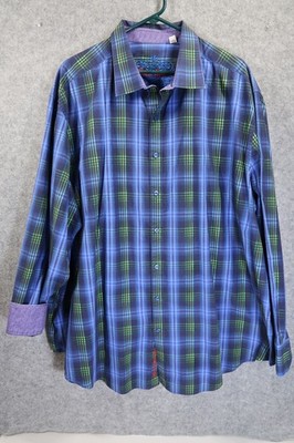 Robert Graham Men's Colorful Plaid Cotton Button Down Shirt Size 3XL Flip Cuff