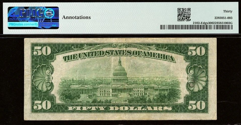 1934 $50 Federal Reserve Note PMG 30 - Richmond District - Fr 2102-E - Image 3 of 3