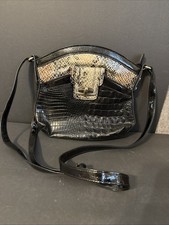 Vintage 1990s MC Marc Chantal Black Snake Skin Croc Leather Crossbody Bag Purse