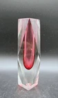 Vintage Murano Art Glass Pink Cranberry Sommerso Faceted Vase 6.75"