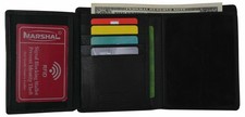 RFID Blocking Genuine Leather Black Trifold Badge Holder ID Wallet