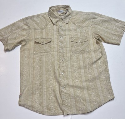 Rip Curl Paisley Pearl Snap Shirt Mens XL Beige Y2K Western Surf