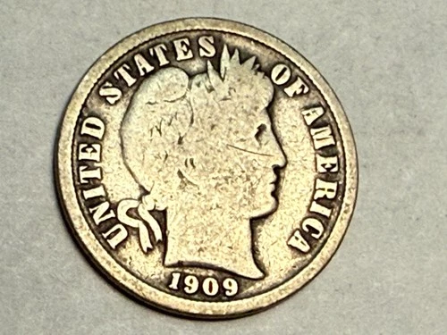 1909-S BARBER silver U.S. dime. Original uncleaned VG. #nd1