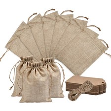 50 PCS Burlap Bags With Drawstring 5x7.5 Inch With Paper Tags String