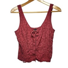 Abercrombie Fitch Eyelet Lace Up Tank Top Rose Pink Womens XL Smocked Back