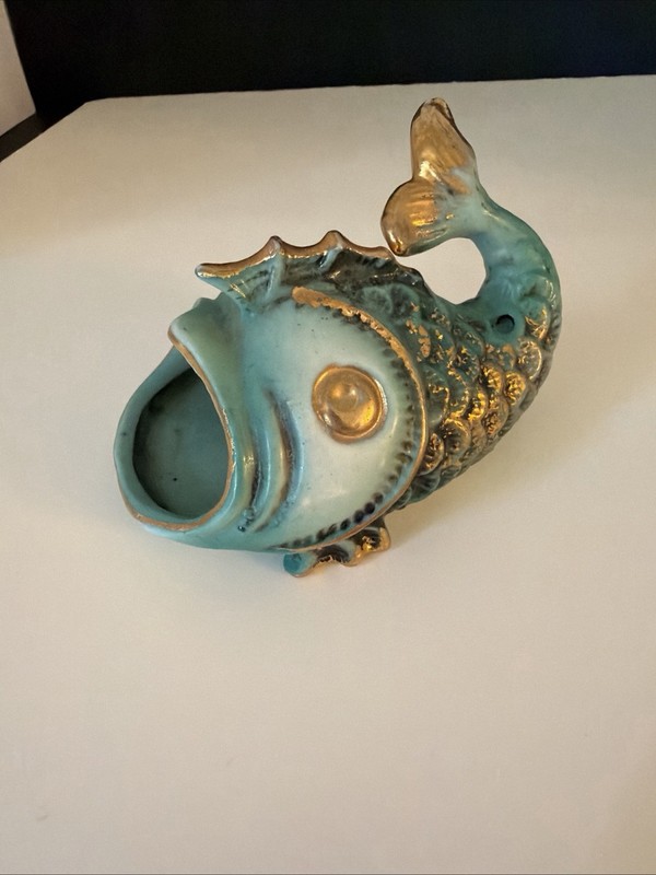 Turquoise, Gold Koi Fish Smoker Vtg. 