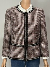 Talbots Grosgrain Trim Tweed Jacket Blazer Women's 10P Black Pink Work or Play
