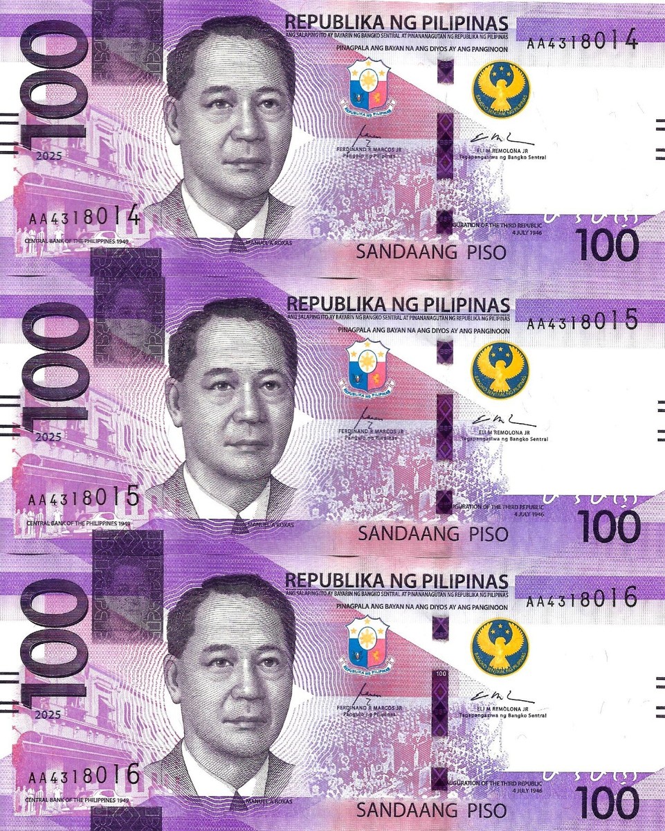 Philippines 3x 100 pesos 2025 P-232Ac UNC consecutive | eBay