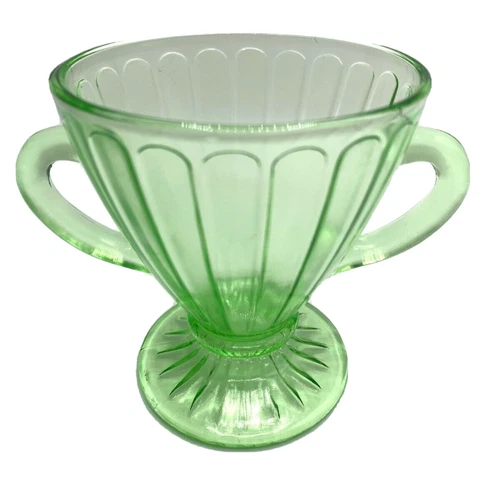 Indiana Glass 1920’s Etched  Depression Green 3 inch Sugar Dish Uranium