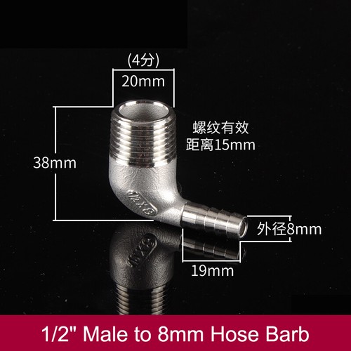 Stainless Steel Hose Barb Elbow Fitting BSP Male to Hose Tail Barb Gas Water Air - Picture 22 of 24