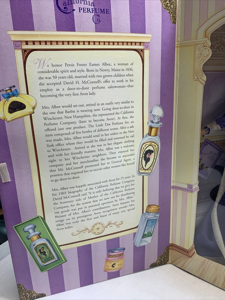 Mrs. P.F.E. Muñeca Barbie Albee 1997 Coleccionable AVON Perfumes Caja Vintage LG Foto 3 de 4