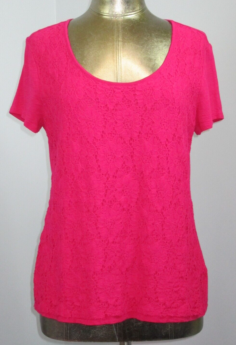 Cato Pink Lace Overlay Top Womens Size L Chest 37 Short Sleeve 311