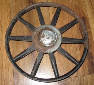 Antique Whitney 10'' Wood Wooden Spoke Wheel Cart Wagon Doll Carriage Buggy Rare