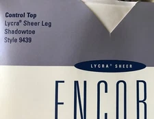 ENCORE Sheer White Reinforced Toe Control Top PANTYHOSE QUEEN PETITE 170-240lbs