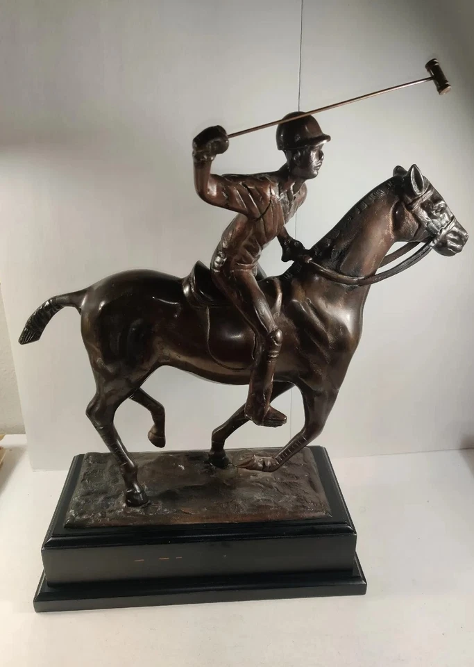 Beautiful Vintage Polo Player Horse Statue Bronze Patina 16" Tall 11.4 Lbs - Image 2 of 4