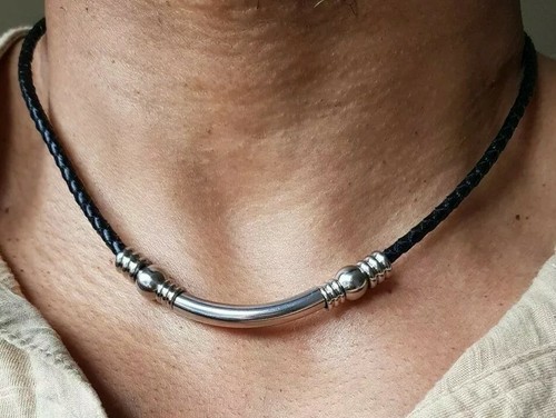 Mens leather braid Necklace, stainless steel,Hand Made in 4 Colours of leather - Picture 5 of 9
