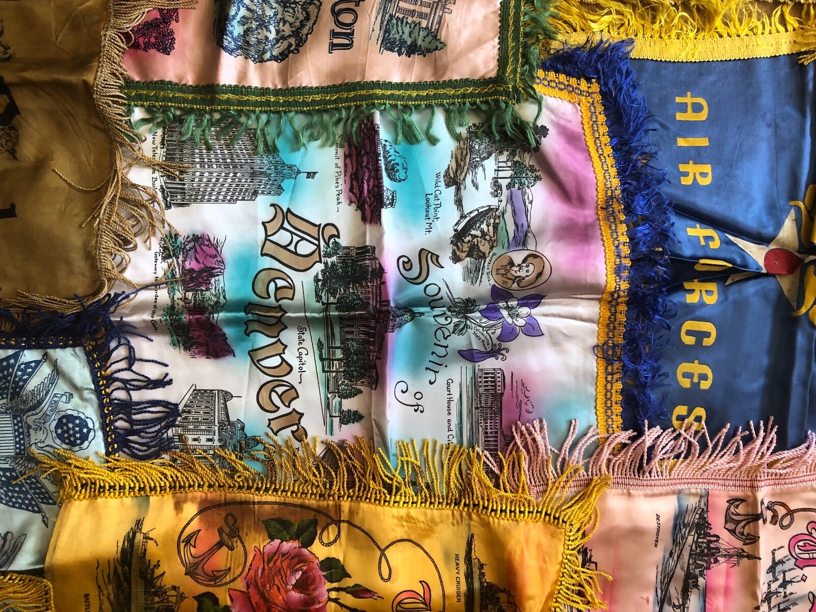 13 vintage fringed souvenir pillow covers vibrant colors LOT instant