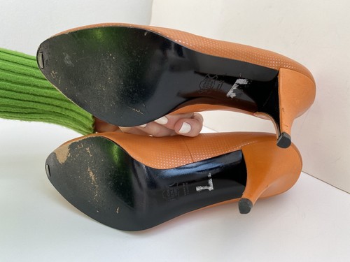 Charles Jourdan Paris Size 7.5 Orange Peep Toe Heel Bow Made In France 1980s - Bild 7 von 8