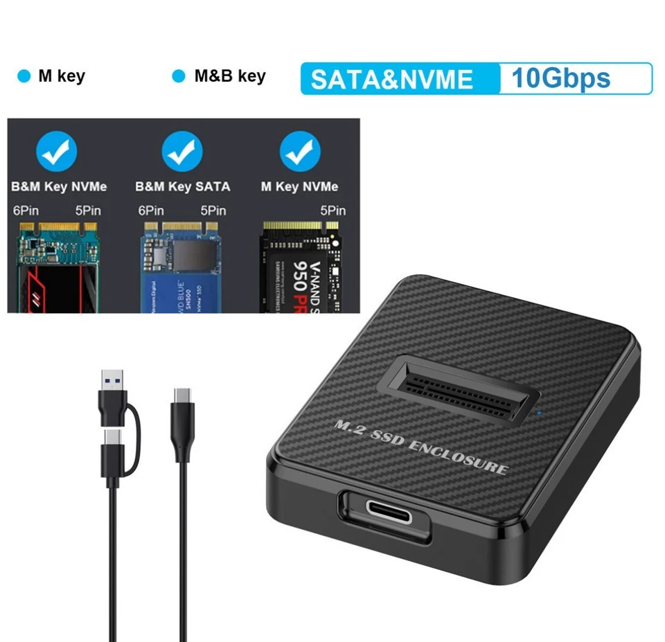 USB 3.0 USB-C Type-C to NVME M-key M.2 NGFF SATA SSD Docking External PCBA Case - Image 4 of 4