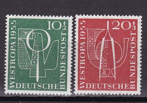 Bund, 1955, 217/18, MNH **, Briefmarkenausstellung „Westropa 1955“, Düsseldorf.