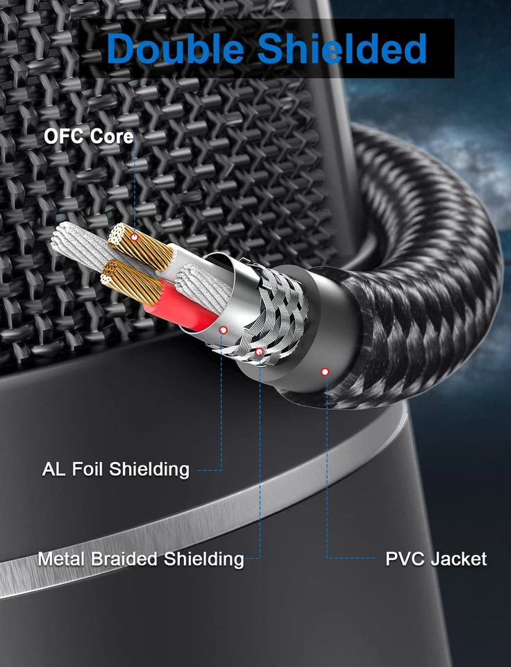 Cable De Micrófono XLR Macho a Hembra PREMIUM, Doble Blindaje Chapado En Oro De  - Imagen 4 de 4