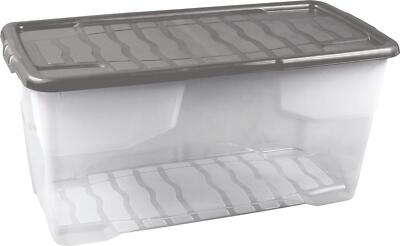 6x80L Strata  Kunststoff stapelbare transparente Aufbewahrungsbox & Deckel grau