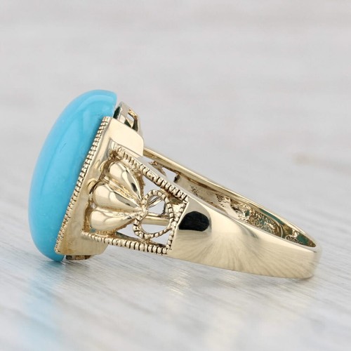 Imitation Turquoise Oval Cabochon Solitaire Ring 10k Gold Heart Accented Size 7 - Picture 3 of 10