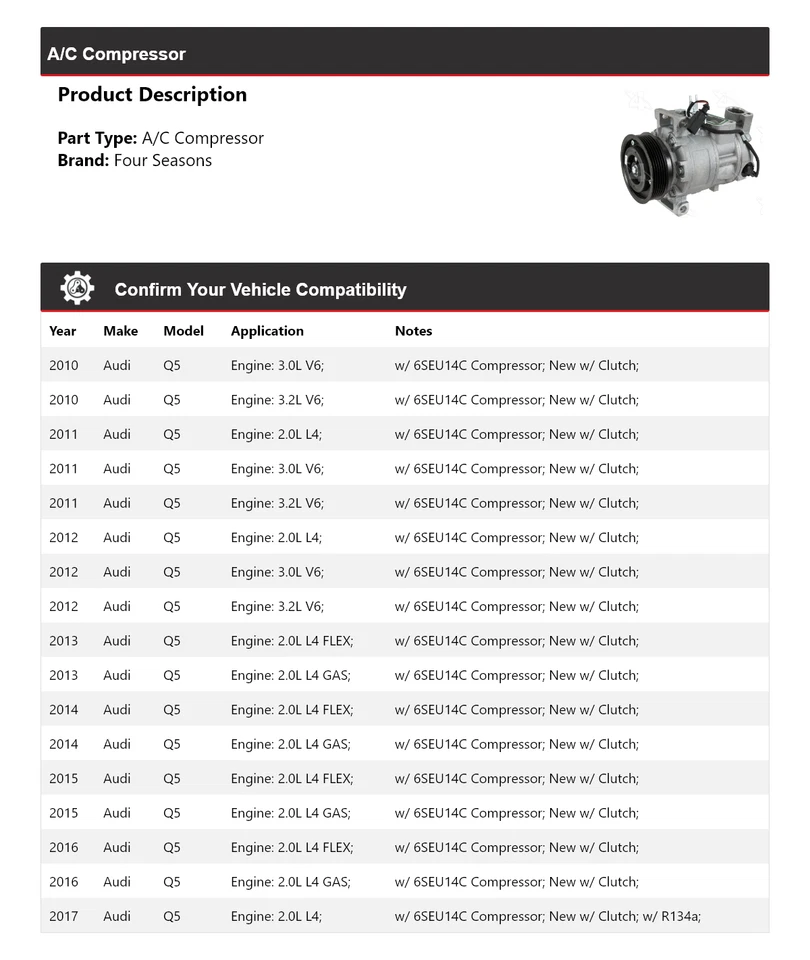 Компрессор кондиционера для Audi Q5 2010-2017 годов выпуска 4 сезона 2011 2012 2013 2014 2015 2016 годов выпуска - Изображение 2 из 4