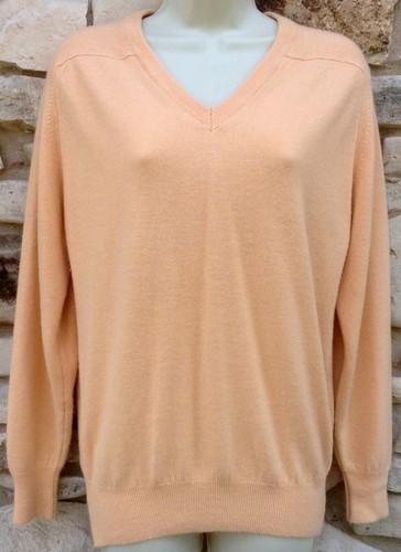 Cougar Golf of California Sweater Womens XL V Neck Peach Orlon Long Sleeve Vtg - Picture 2 of 5